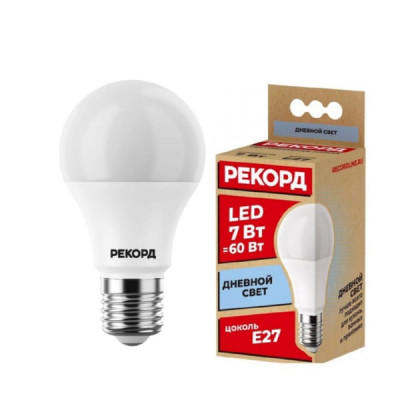 Лампа светодиодная РЕКОРД LED А60 7W Е27 4000К