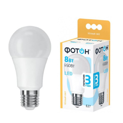 Лампа светодиодная ФОТОН LED A60 8W E27 3000K
