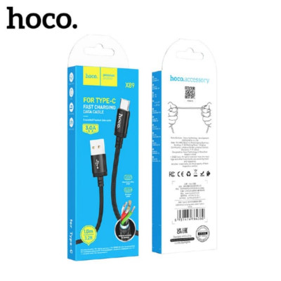 АКЦИЯ!!! Кабель Type-C HOCO X89 1м, 3A, плетеная проволока, Black. Продается КРАТНО 30шт!!!