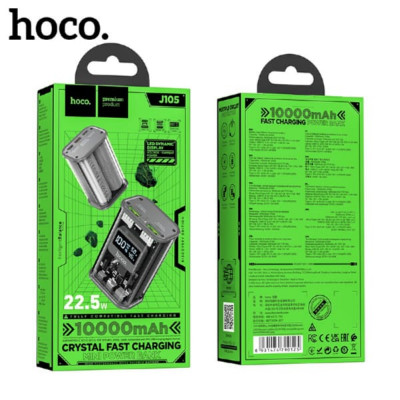 Внешний аккумулятор 10000 mAh HOCO J105 22.5W Black Вход: Туре-C / Micro /Lightning: 18 BT. Дисплей: светодиодный цифровой дисплей мощности, тока, напряжения.