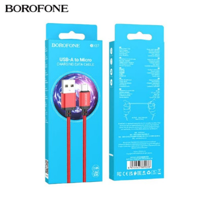 Кабель Micro USB BOROFONE BX87 1м, 2,4А, шнуровая оплетка, Red
