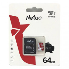 Карта памяти MicroSD Netac P500 Eco 64GB Class 10 UHS-I + SD адаптер