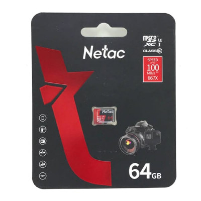 Карта памяти MicroSD Netac P500 Extreme Pro 64GB Class 10 UHS-I A1 V30 (100 Mb/s) без адаптера