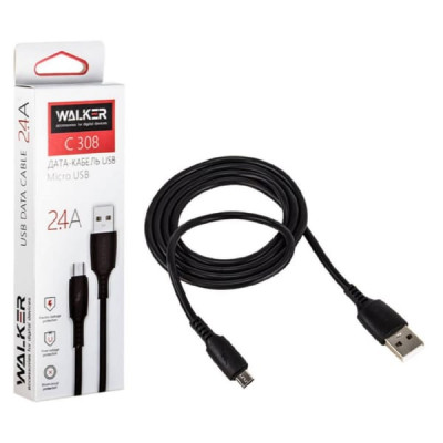 Кабель Micro USB WALKER C308 1м, 2.4А, черный