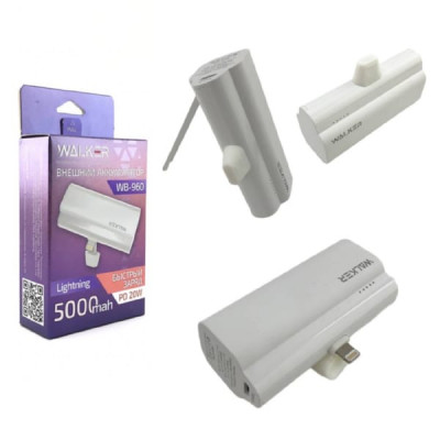 Внешний аккумулятор 5000 mAh Walker WB-960 Mini, Li-Pol, 3A вх/вых, быстр.заряд PD20W, Lightning, белое
