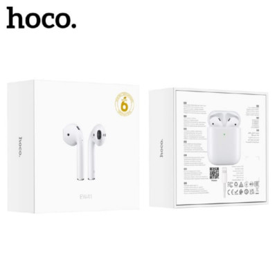 Гарнитура вкладыши Bluetooth Hoco EW41 White. Емкость аккумулятора: зарядный отсек 350 мАч; наушники 35 мАч. Время использования: 6 часов. Время ожидания: 200 часов. Размер: 53,8х44,3х21,5 мм; общий вес: 47 г. Поддержка чехла для зарядки / левого и правог