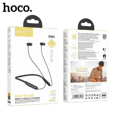 Гарнитура Bluetooth для спорта вакуумная HOCO ES64 Magnetic Black. Емкость аккумулятора: 200 мАч; Время зарядки: около 2 часов. Время использования: 30 часов; Время ожидания: 350 часов. Общая длина наушников составляет 85 см; Вес: 26,5 г. Кнопка тумблера,