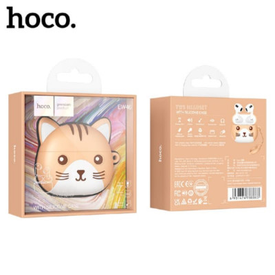 Гарнитура вкладыши Bluetooth Hoco EW46 khaki cat White (Yellow case). Емкость аккумулятора: кейс 300mAh, гарнитура 30mAh. Время работы: 4 часа, в режиме ожидания 150 часов. Поддержка переключения между ведущим и ведомым, вызова Siri.