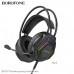 Гарнитура проводная полноразмерная Borofone BO105 Black (игровые проводные накладные наушники, всенаправленный микрофон, раздельные штекеры  3.5мм для наушников / 3.5мм для микрофона / USB штекер для LED подсветки, кабель 2м.)