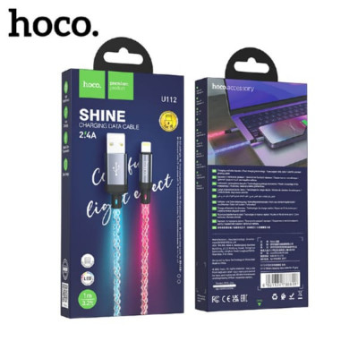 Кабель Lightning HOCO U112 SHINE 1м, 2,4A, ПВХ, LED