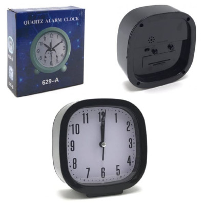 Часы будильник QUARTZ-630 Квадрат, Черный, 12 см (питание 1хАА)