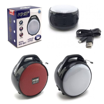 Портативная колонка + фонарик NNS NS-S61 Red  Bluetooth, FM, microSD, USB, В корпус встроен фонарь. Карабин. Диаметр колонки 9,5см. Встроенный аккум. 14500.
