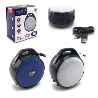Портативная колонка + фонарик NNS NS-S61 Blue Bluetooth, FM, microSD, USB, В корпус встроен фонарь. Карабин. Диаметр колонки 9,5см. Встроенный аккум. 14500.