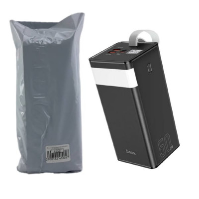 Внешний аккумулятор 50000 mAh HOCO J86A Black, без упаковки, вход Micro-USB / Type-C 18W, выход 2xUSB 22.5W и Type-C PD 20W, LED цифровой дисплей. Функция настольной лампы. Размер: 148x68x64мм. Вес: 974г.