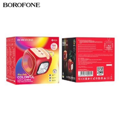 Портативная колонка Borofone BR29 Red BT V5.3, чип: JL Jerry. Емкость батареи: 1200mAh. Время зарядки около 3 часов. В режиме разговора / музыки: 3 часа. Динамик: 52 мм  1, мощность: 5W1. Размеры: 90х85.7х90.5 мм. USB
