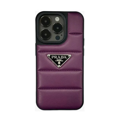 Чехол кожаный Prada iP 14 Pro Max, цвет Marsala