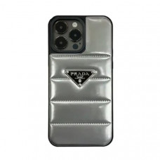 Чехол кожаный Prada iP 14 Pro Max, цвет Sillver