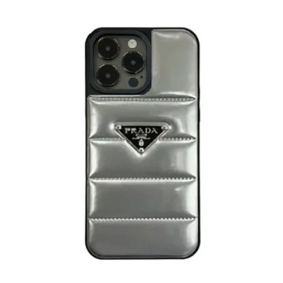 Чехол кожаный Prada iP 14 Pro, цвет Silver