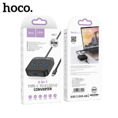 USB HUB 4 порта HOCO HB31 Black (Type-C to USB3.0х4)(L=0.2M)