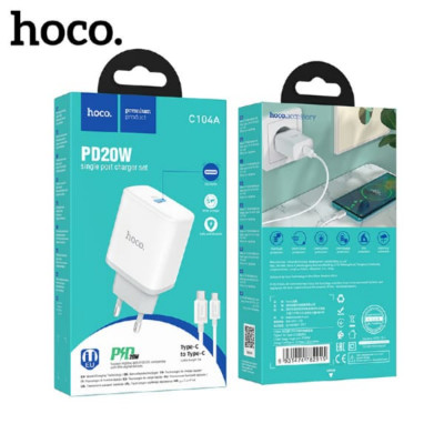 СЗУ-USB-C (Type-C)-Type-C HOCO C104A 1м, PD20W+QC3.0, White