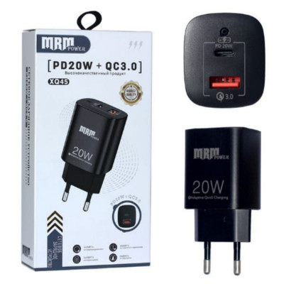 СЗУ-USB-USB-C MRM XQ45 PD20W + QC3.0 5V/3.1A, Black