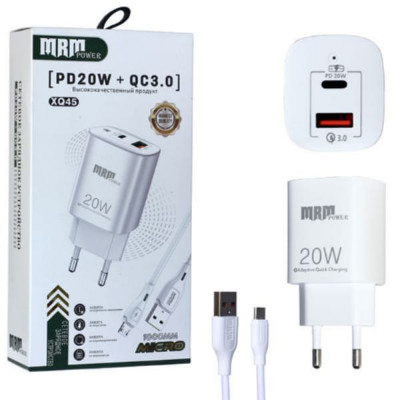 СЗУ-USB-USB-C Micro MRMXQ45 1м, PD20W + QC3.0 5V/3.1A, White
