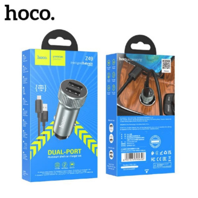 АЗУ-USB MicroUSB HOCO Z49, кабель 1м, 2.4A metal gray