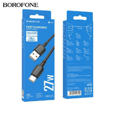 Кабель Type-C BOROFONE BX93 1м, 3A, 27W, Black
