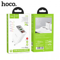 СЗУ-USB-USB-C HOCO C100A QC3.0 PD20W, White. Выход: Type-C: 20 Вт; USB-A: 18 Вт; USB-C + USB-A: 5 В/3A. С цифровым дисплеем.