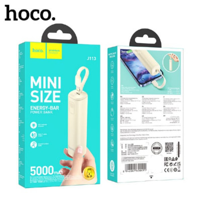 Внешний аккумулятор 5000 mAh HOCO J113 Milky White (iP) Емкость: 5000 мАч 18,5 вход: Молния: 5V/2A; выход: автономная линейная молния: 5V/2A. Дисплей: светодиодный индикатор показывает уровень мощности. Размер: 105 x 28 x 28 мм; Вес: 107 г (без зарядного 