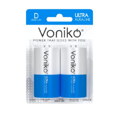 Батарейка Voniko LR20 Ultra Alkaline BL-2 (12/96)