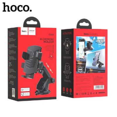 Держатель мобильного телефона HOCO CA83 Black. Диапазон патрона: 62-95 мм, подходит для мобильного телефона 4,5-7 дюймов. Применимые сценарии: центральная консоль, лобовое стекло. Материал: АБС + силикон. Размер: 165x105x120 мм. Вес: 170г.