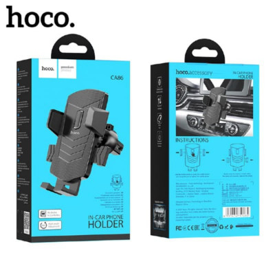 Держатель мобильного телефона на дефлектор HOCO CA86 Black. Материал: ABS+силикон. Размер: 106x117x95 мм. Вес: 87 г. Подходит для 4,5-7-дюймовых мобильных телефонов; диапазон патронов: 62-95 мм. Применимая сцена: выход воздуха из автомобиля. Технология по