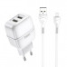 СЗУ-2USB Lightning HOCO C77A 1м, 2.4А, White