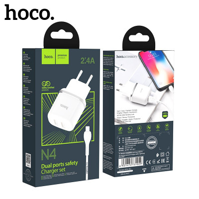 СЗУ-2USB Lightning HOCO N24 1м, 2.4А, White