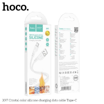 Кабель Type-C HOCO X97 1м, 2.4A, силикон, White ( Наружный материал: экологически чистый силикон Материал соединения: экологически чистый силикон Ядро: (50/0.08)x2+(16/0.08)x2 OD4.5мм)
