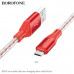 Кабель Micro USB BOROFONE BX96 1м, 2,4А, силикон, Red. Прозрачный кабель, алюминиевый корпус.