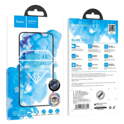 Стекло защитное Hoco А34 Large Arc 9D iP 15 Plus (0.4mm, в упаковке)