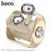 Гарнитура вкладыши Bluetooth Hoco EW55 Gold.  Ёмкость аккумулятора: кейс 300mAh, гарнитура 30mAh. Время зарядки: 1.5 часа для зарядного чехла, 1 час для гарнитуры. Время работы режиме звонков/музыки: 4 часа, в режиме ожидания: 150 часов. Размер: 59х59х26м