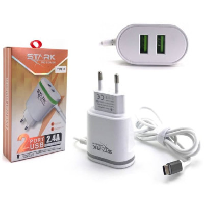 СЗУ-2USB Type-C STARK P02 1.2м, DC5V2.4A, белый, коробка, кабель не съемный