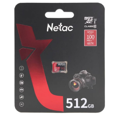 Карта памяти MicroSDXC 512GB Netac P500 Extreme Pro Class 10 UHS-I A1 V30 (100 Mb/s) без адаптера