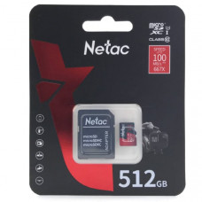 Карта памяти MicroSDXC 512GB Netac P500 Extreme Pro Class 10 UHS-I A1 V30 (100 Mb/s) + SD адаптер