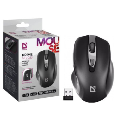 Мышь беспроводная Defender Prime MB-053, черный, оптическая, 6D, 800/1200/1600 dpi, бесшумн. Радиус действия - 10 м.