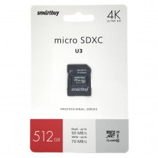 Карта памяти MicroSDXC 512GB Smart Buy Class 10 Pro UHS-I U3 (70/90 Mb/s) + SD адаптер