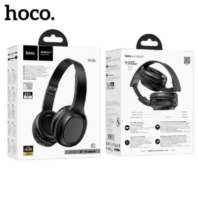 Гарнитура беспроводная полноразмерная Bluetooth HOCO W46 Black. ВТ V5.3. Емкость аккумулятора: 200 мАч. Время зарядки: около 2 часов. Размеры: 178х172х63 мм. Вес: 109г.