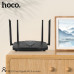 Wi-Fi роутер HOCO DQ03 Vast. Интерфейс: LAN: 4х1000 Мбит/с, WAN: 1х1000 Мбит/с. Мощность зарядки: 12 В постоянного тока/1 А. Антенна: 2х2,4 ГГц (5 дБи) + 2х5 ГГц (5 дБи). Скорость беспроводной связи: 2,4 ГГц: 573,5 Мбит/с, 5 ГГц: 1201 Мбит/с. Память: Flas
