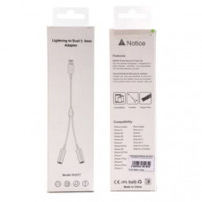 Аудио переходник Ligtning(AM)-Jack3,5(AF)+Jack3,5(AF) MH027 White
