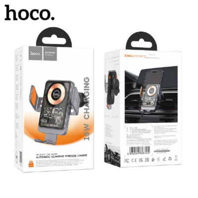 Держатель мобильного телефона HOCO HW7 Metal Gray с функцией беспроводной зарядки. Крепление на воздуховод. ABS пластик. Для телефонов 4.5-7.0. Поворот на 360, шарнир.