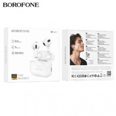 Гарнитура вкладыши Bluetooth Borofone BW58 White. Емкость батареи: зарядный чехол 300mAh; гарнитура 30mAh. Время работы: 4 ч, в режиме ожидания: 150 ч.С ремешком.Поддержка переключения ведущий-ведомый, переключение песен, вызов голосового помощника и др.