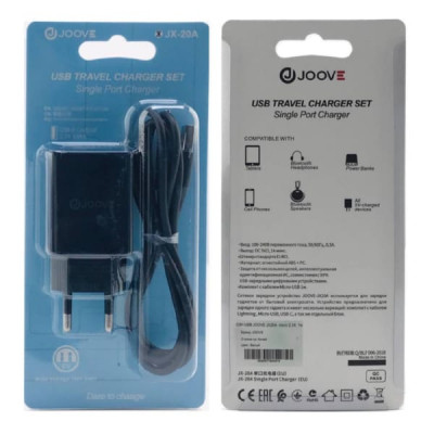 СЗУ-USB Micro JOOVE JX20A 1м, 2,1А, Black